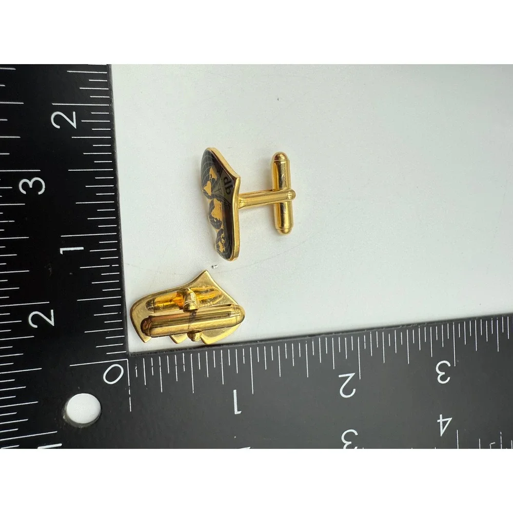 Vintage db Products Cufflinks Gold Tone World Map Enamel Mens Business Jewelry